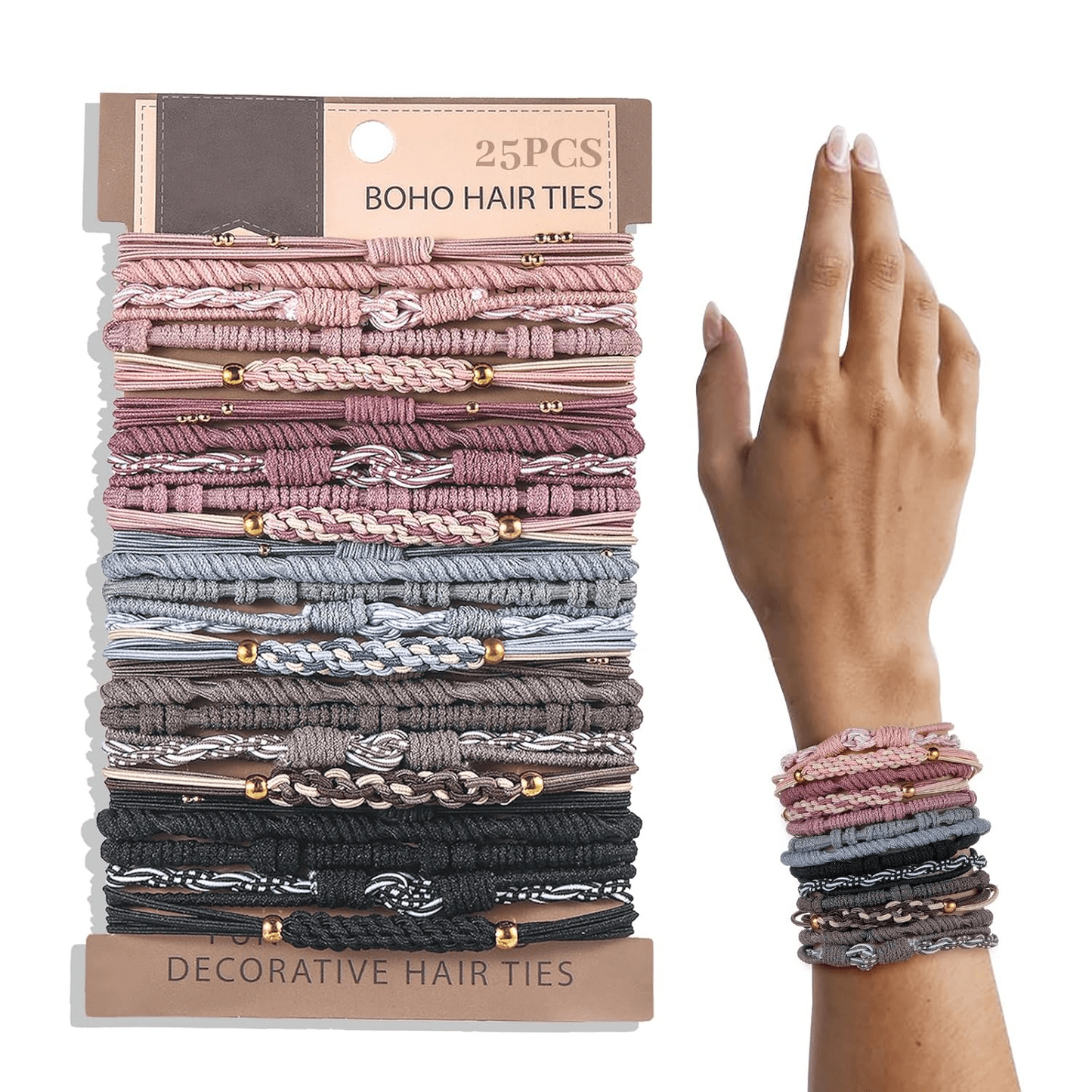 Livhil 25pcs Boho Hair Ties No Damage, Elastic Hair Bands for Women, Scrunchies for Ponytail Holders