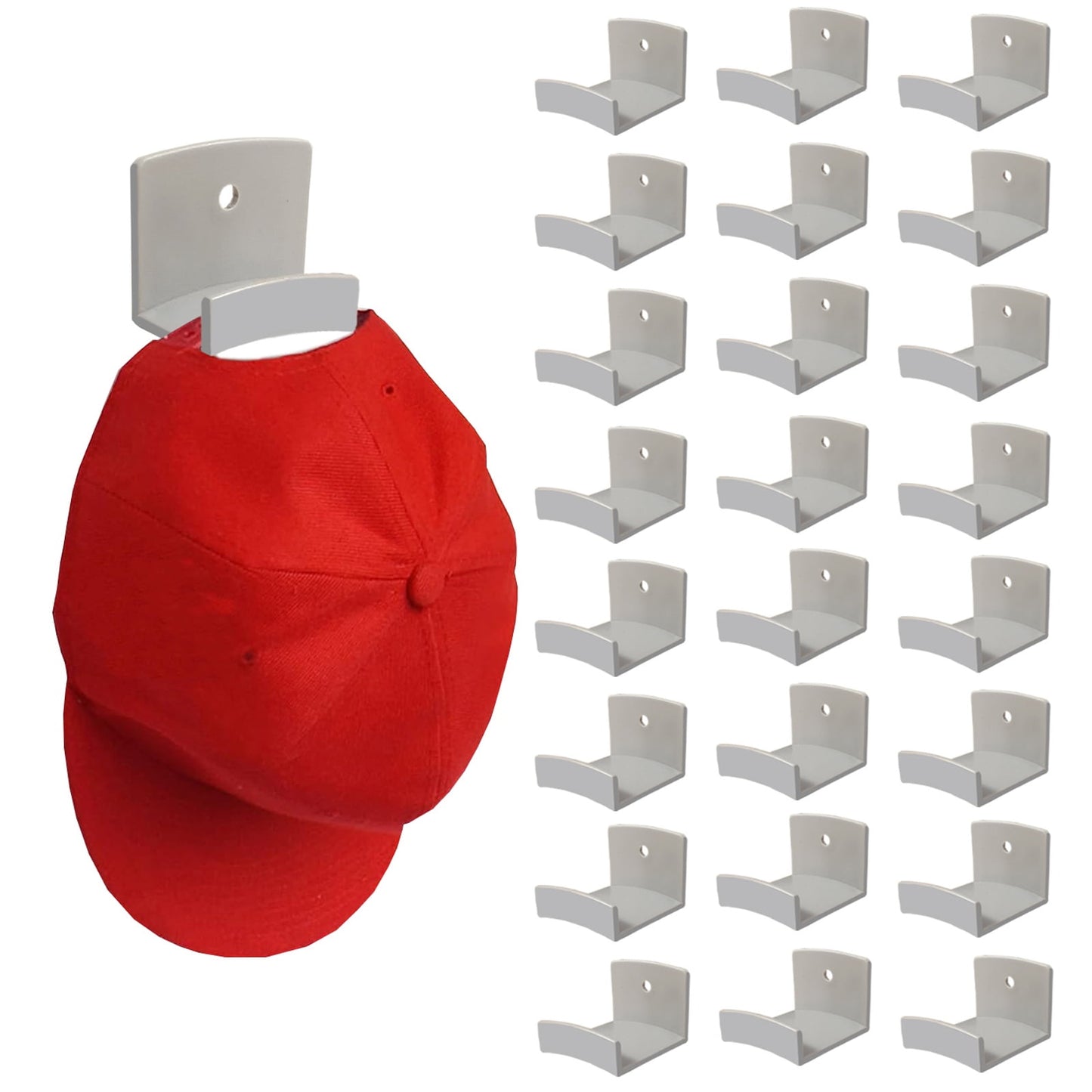 Livhil 24 Pack Adhesive Hat Hooks for Wall, Wide Brim Hat Holder Organizer, Strong Hold Hat Rack for Baseball Caps