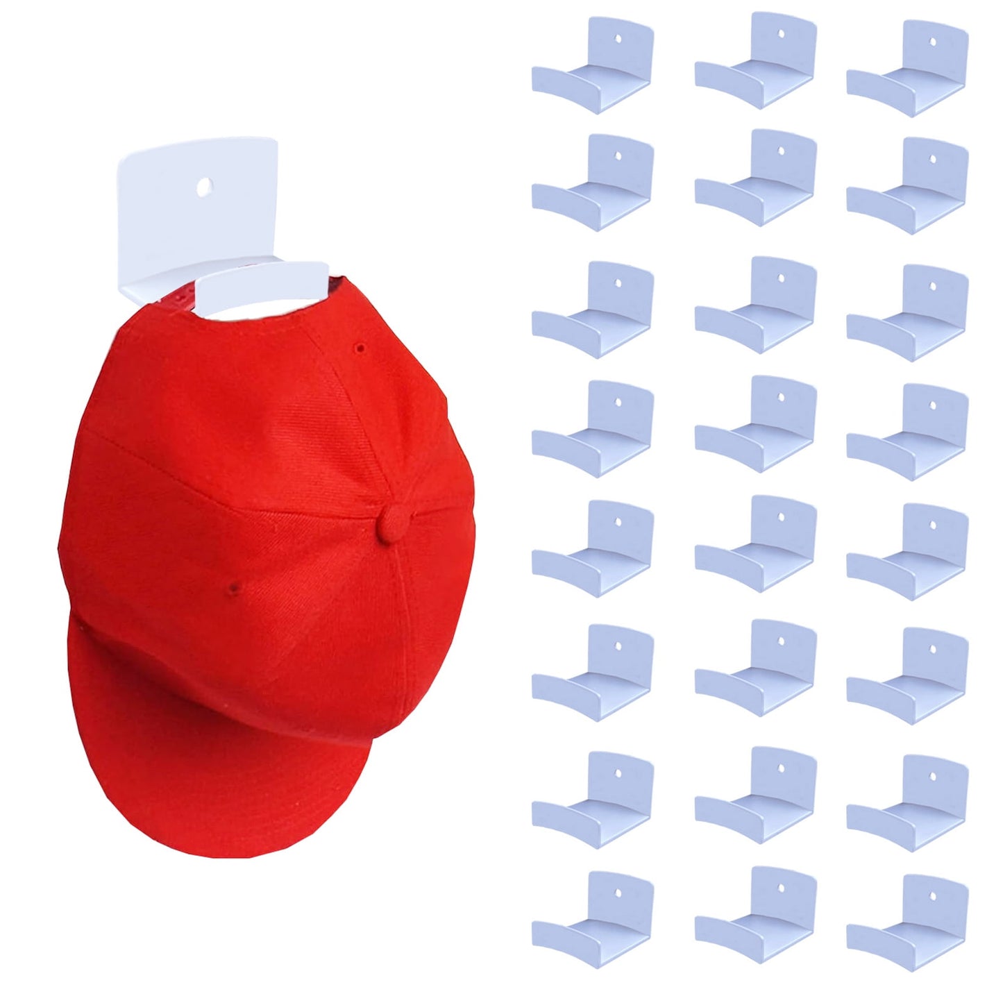 Livhil 24 Pack Adhesive Hat Hooks for Wall, Wide Brim Hat Holder Organizer, Strong Hold Hat Rack for Baseball Caps