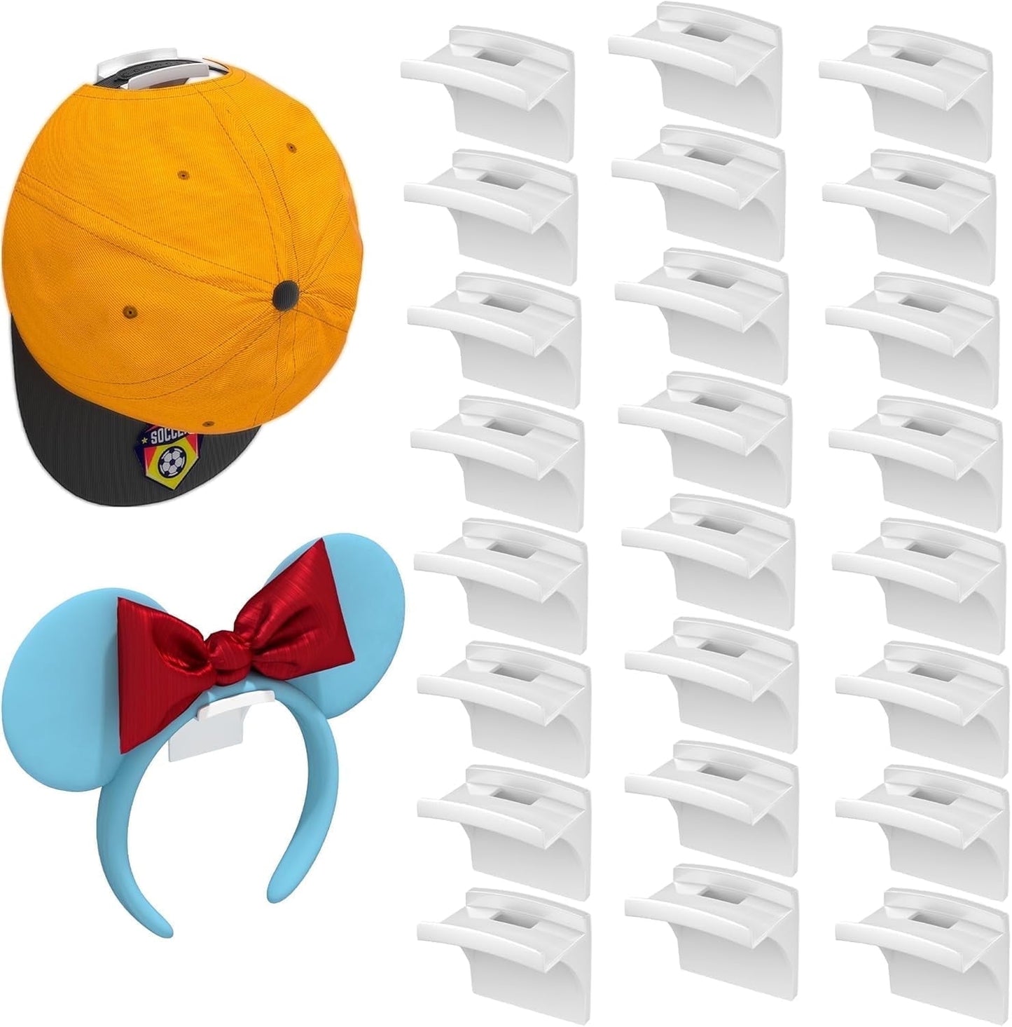 Livhil 24 Pack Adhesive Hat Rack, ABS Plastic Wall Hat Organizer, Multipurpose Hat Hooks for Wall, No Drilling