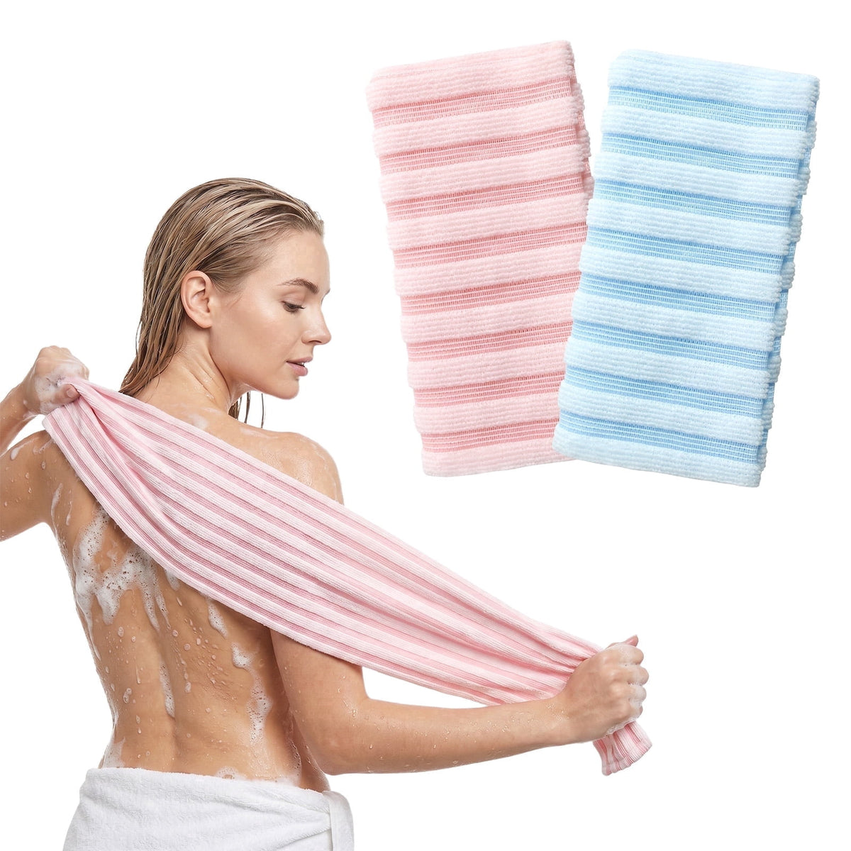 Livhil 2Pcs Exfoliating Shower Towel, Exfoliating Washcloth Stretchable Quick Dry, Exfoliating Towel for Body, Suitable for All Skin