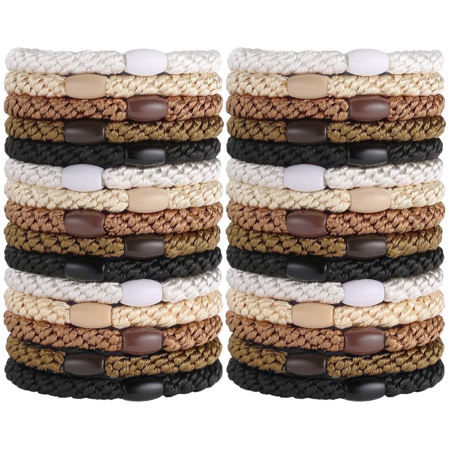 Livhil 30 Pcs Hair Ties No Damage No Crease Hair Elastics, Hair Ties for Women Girls, Elastics Hair Bands Ponytail Holders for Thick Hair (Black/Brown/White/Beige/Coffee)