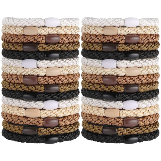 Livhil 30 Pcs Hair Ties No Damage No Crease Hair Elastics, Hair Ties for Women Girls, Elastics Hair Bands Ponytail Holders for Thick Hair (Black/Brown/White/Beige/Coffee)
