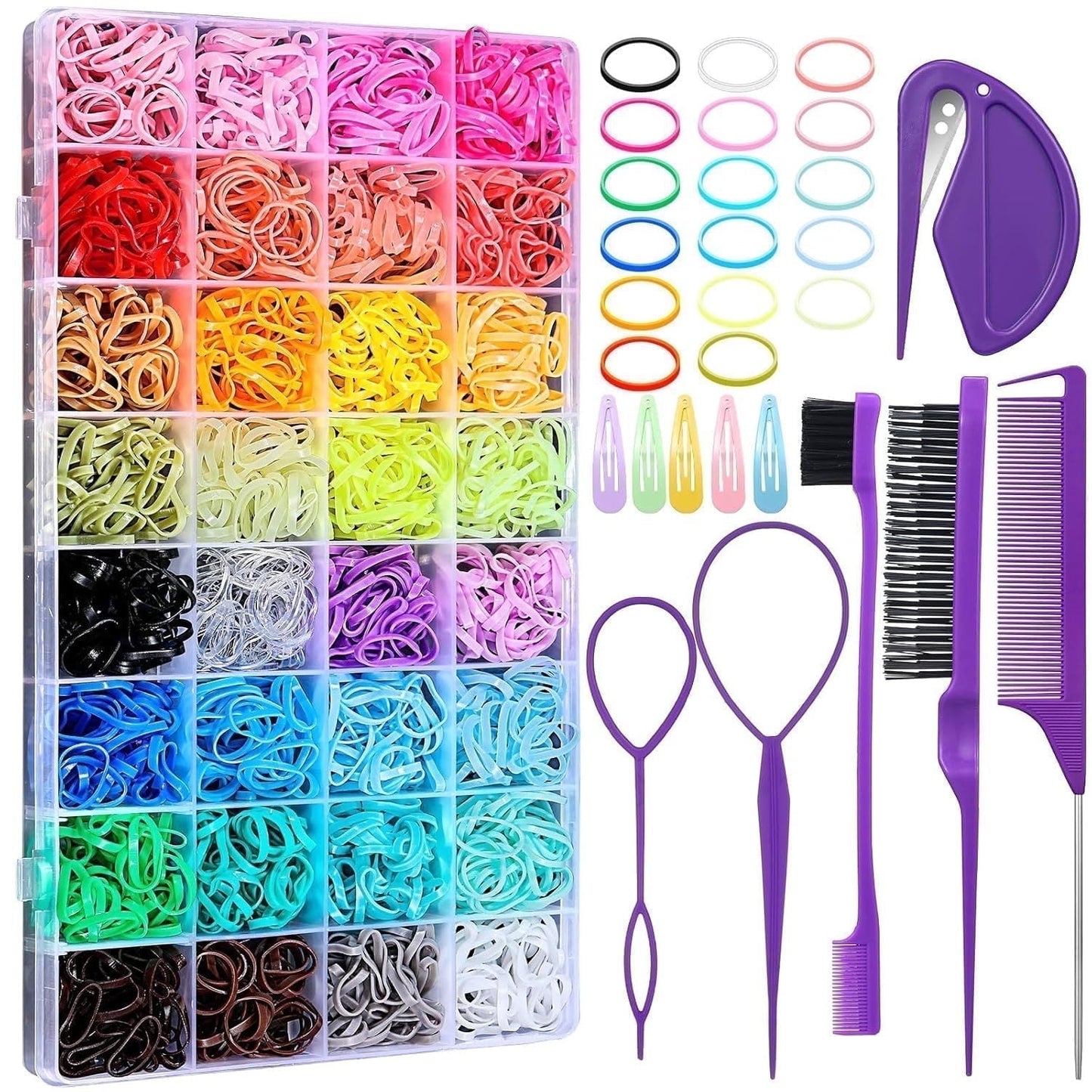 Livhil Hair Rubber Bands with Tail Hair Tools and Hair Clips, 2016 Pcs Elastic Small Hair Ties, Hair Accessories