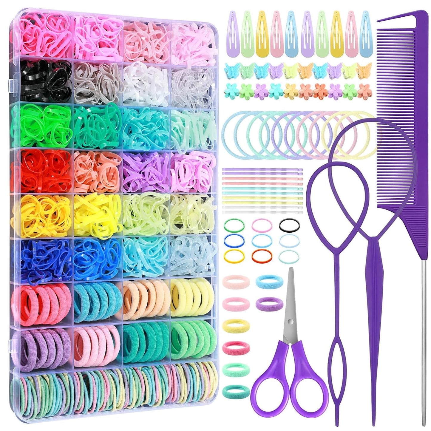 Livhil Hair Rubber Bands with Tail Hair Tools and Hair Clips, 2016 Pcs Elastic Small Hair Ties, Hair Accessories