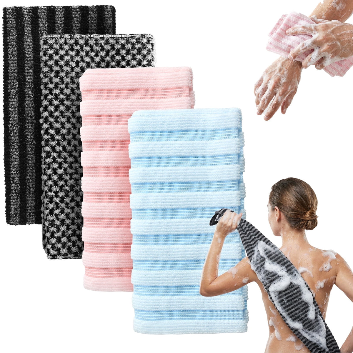 Livhil 2Pcs Exfoliating Shower Towel, Exfoliating Washcloth Stretchable Quick Dry, Exfoliating Towel for Body, Suitable for All Skin
