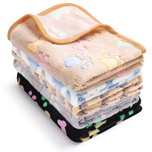 Livhil 5 Pack Dog Blankets Puppy Blankets, Dog Blankets and Throws Cat Blanket, Soft Pet Blanket Sleep Mat Bed Cover with Color Paw Printing (Multicolor)