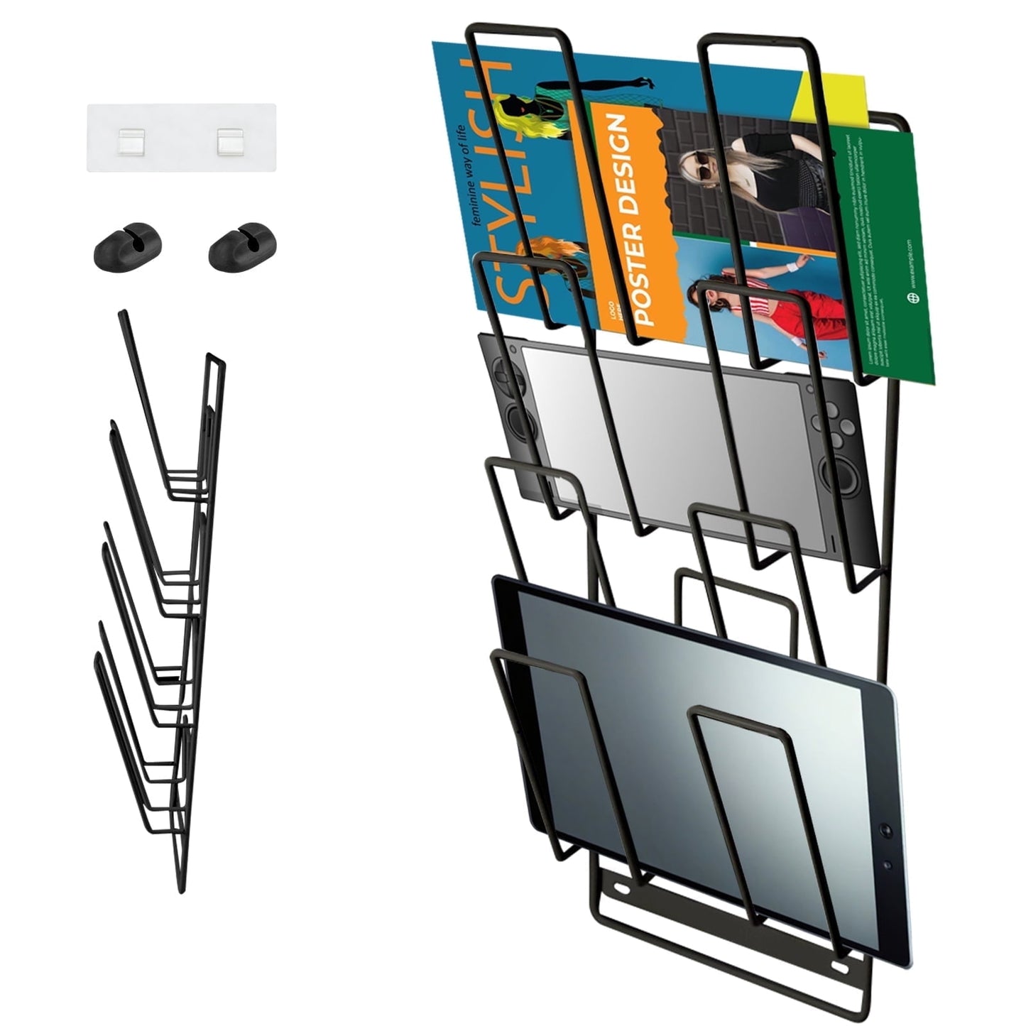 Livhil Device Organizer, Tablet Storage Rack Wall Mount, 4-Tier Tablet Organizer for iPad, Laptop, Gaming Console