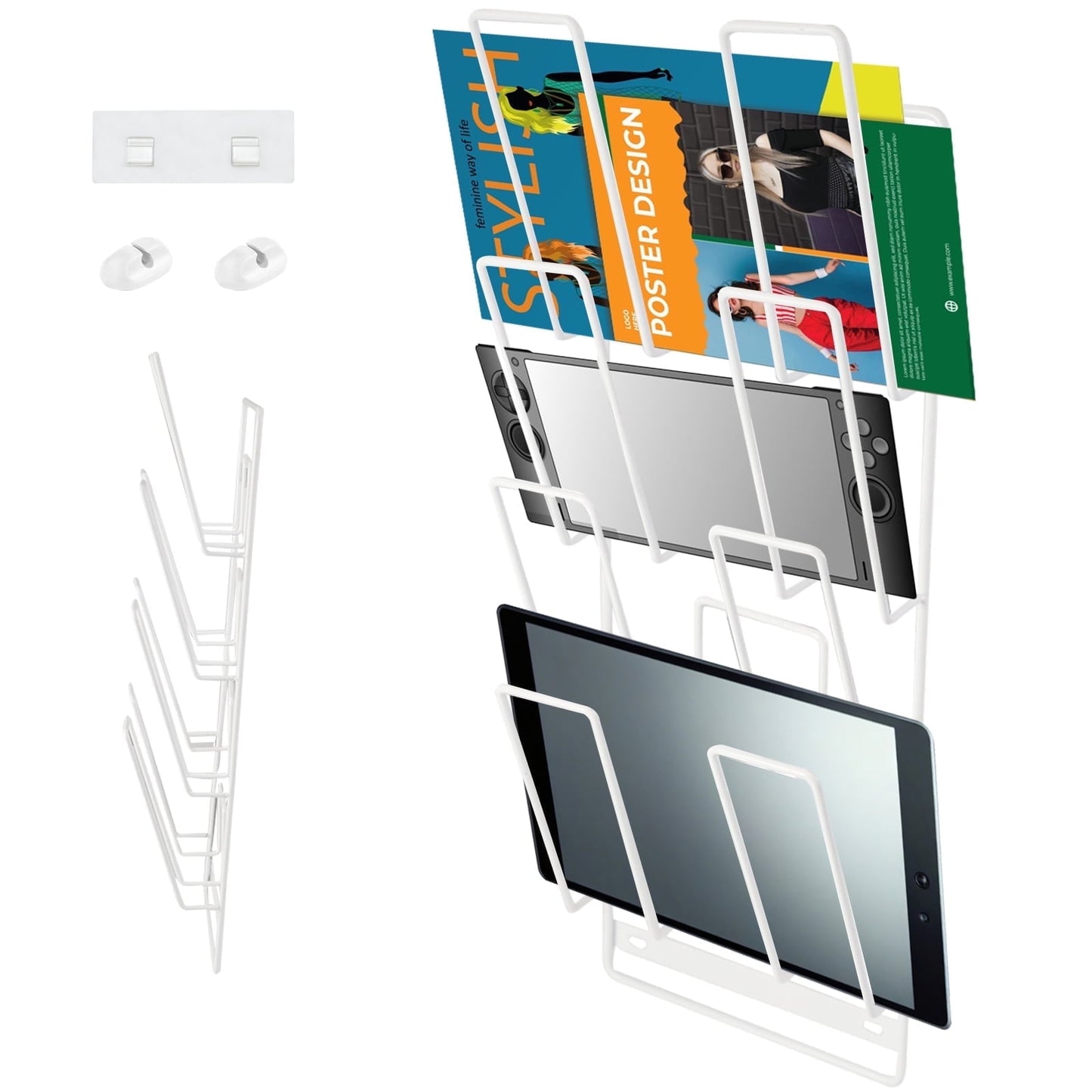 Livhil Device Organizer, Tablet Storage Rack Wall Mount, 4-Tier Tablet Organizer for iPad, Laptop, Gaming Console