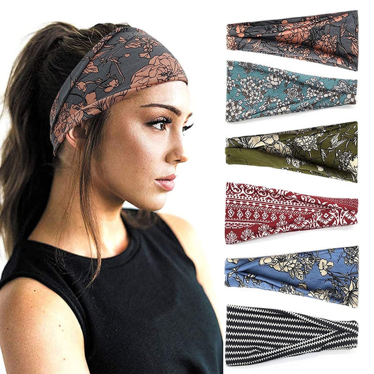 Livhil 6pcs Boho Headbands for Women, Sweat-absorbing Fashionable Hair Band, Wide Headband for Daily, Yoga Use