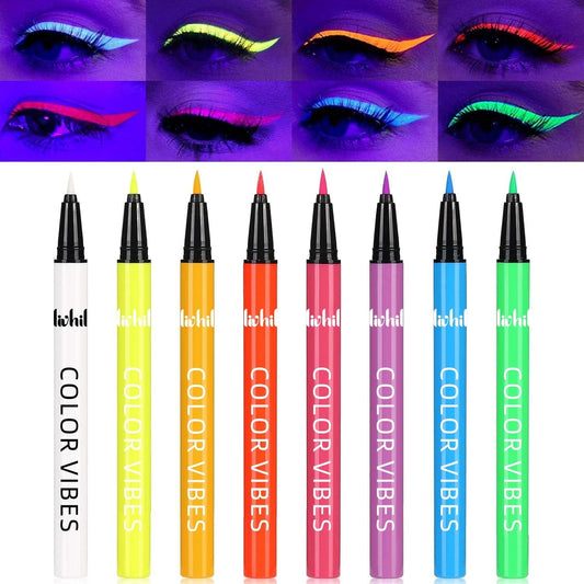 Livhil 8 Colors UV Neon Liquid Eyeliner Set, Glow in the Dark Bright Waterline Eyeliner Pencils, Eyeliner Waterproof Smudge Proof for Eye Liner Makeup