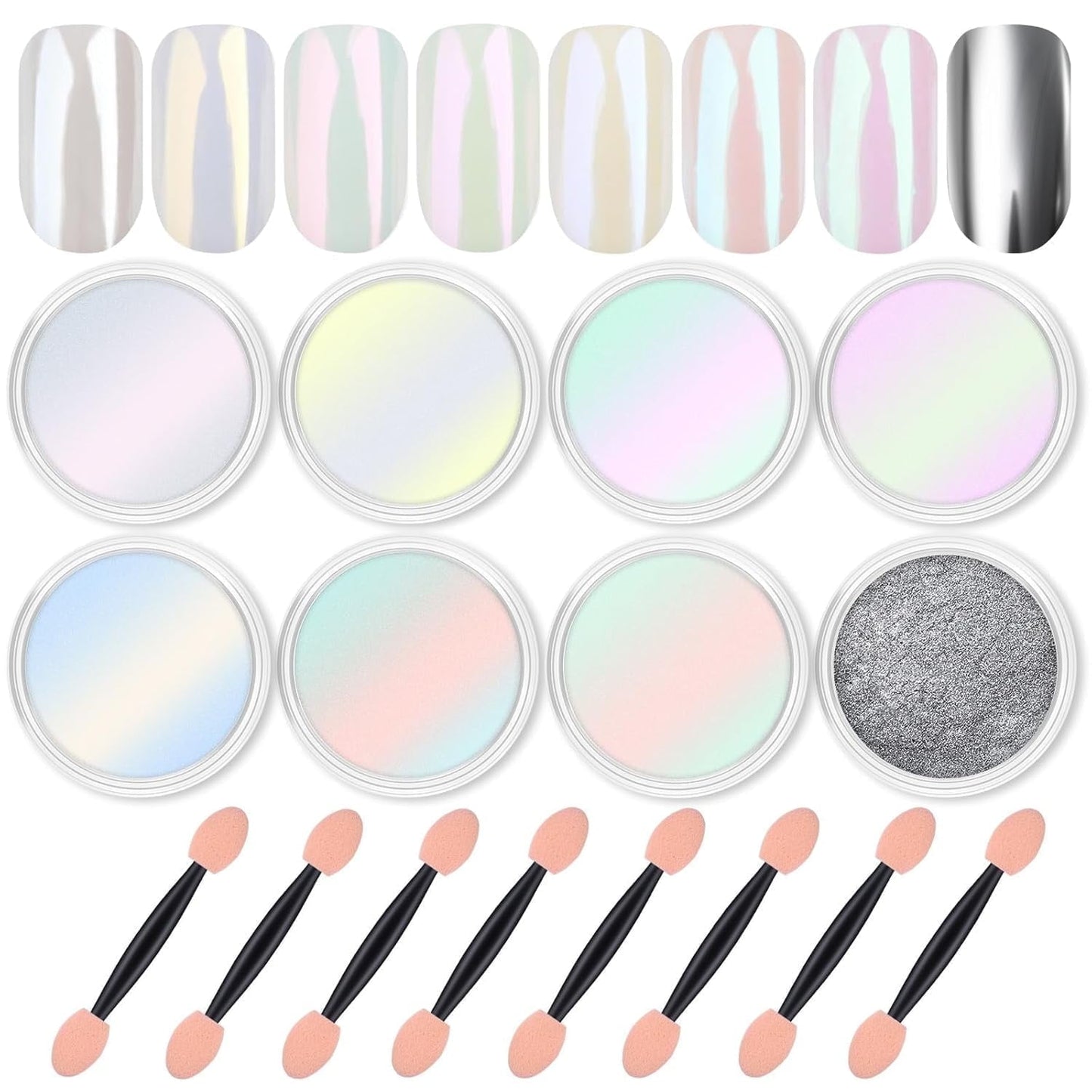 Livhil 8pcs Chrome Nail Powder, Mirror-effect Dip Powder Nail Kit, Pearl Chrome Nail Powder for Home DIY and Nail Salon