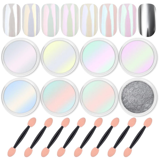 Livhil 8pcs Chrome Nail Powder, Mirror-effect Dip Powder Nail Kit, Pearl Chrome Nail Powder for Home DIY and Nail Salon