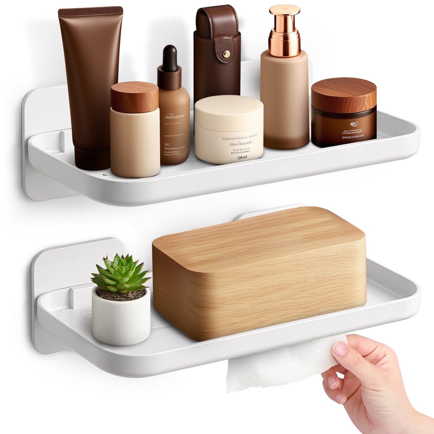 Livhil Adhesive Shower Caddy, Plastic No-Drill Bathroom Caddy, Bathroom organizer for Shower Kitchen