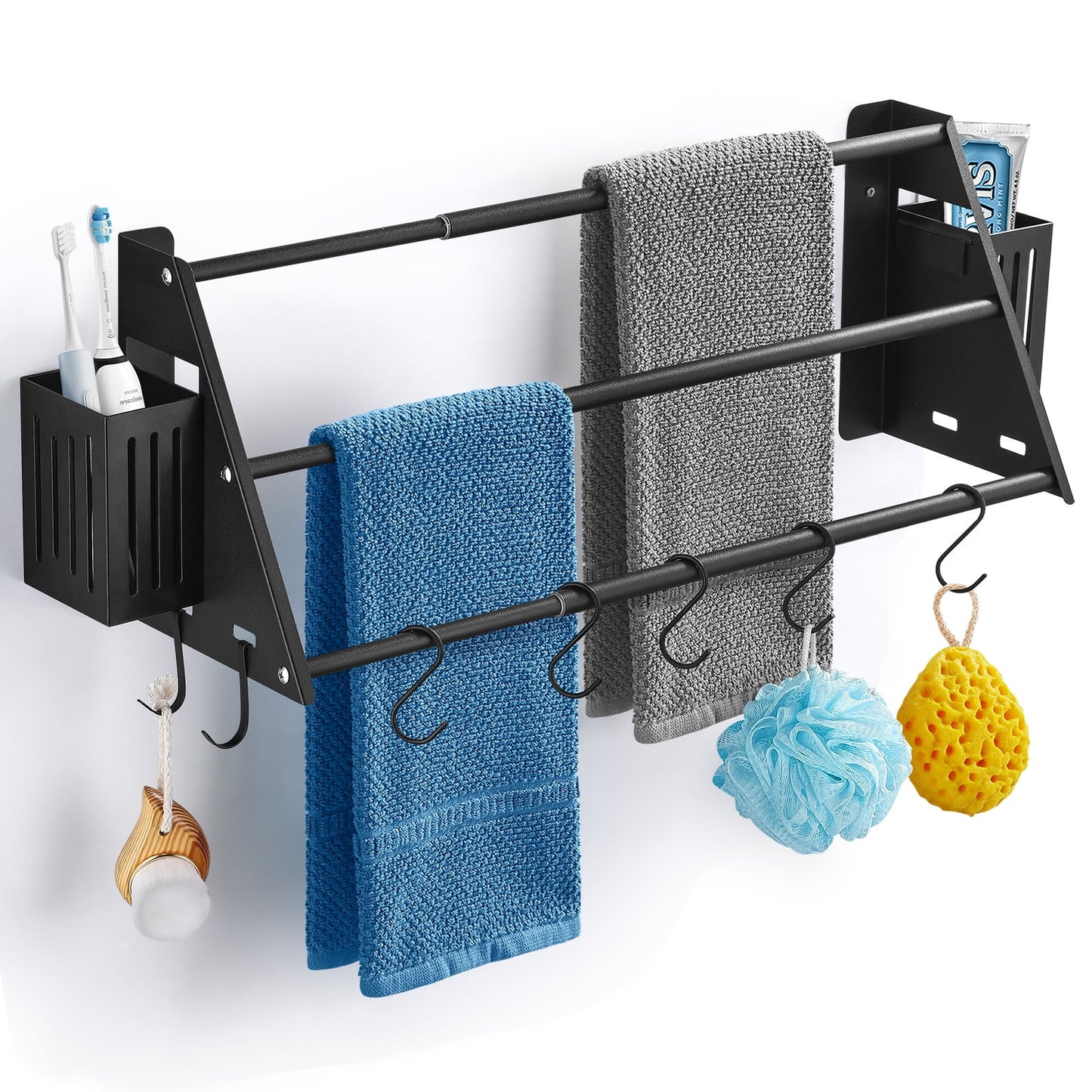 Livhil Bath Towel Bars Matte Black Bathroom 3-Tiers Ladder Towel Rails Wall Mounted Towels Shelves Rack