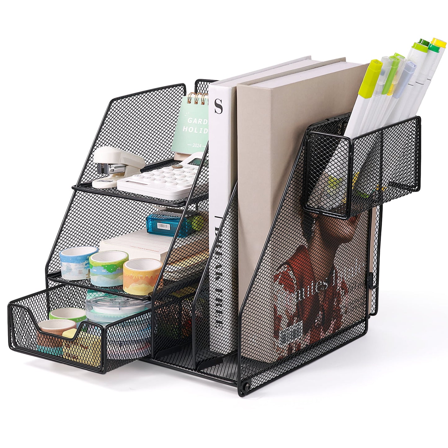 Livhil Desk Organizer Office Accessories, Workspace Rose Gold Desktop Organizer, File Organizer for Desk Drawer Organizer