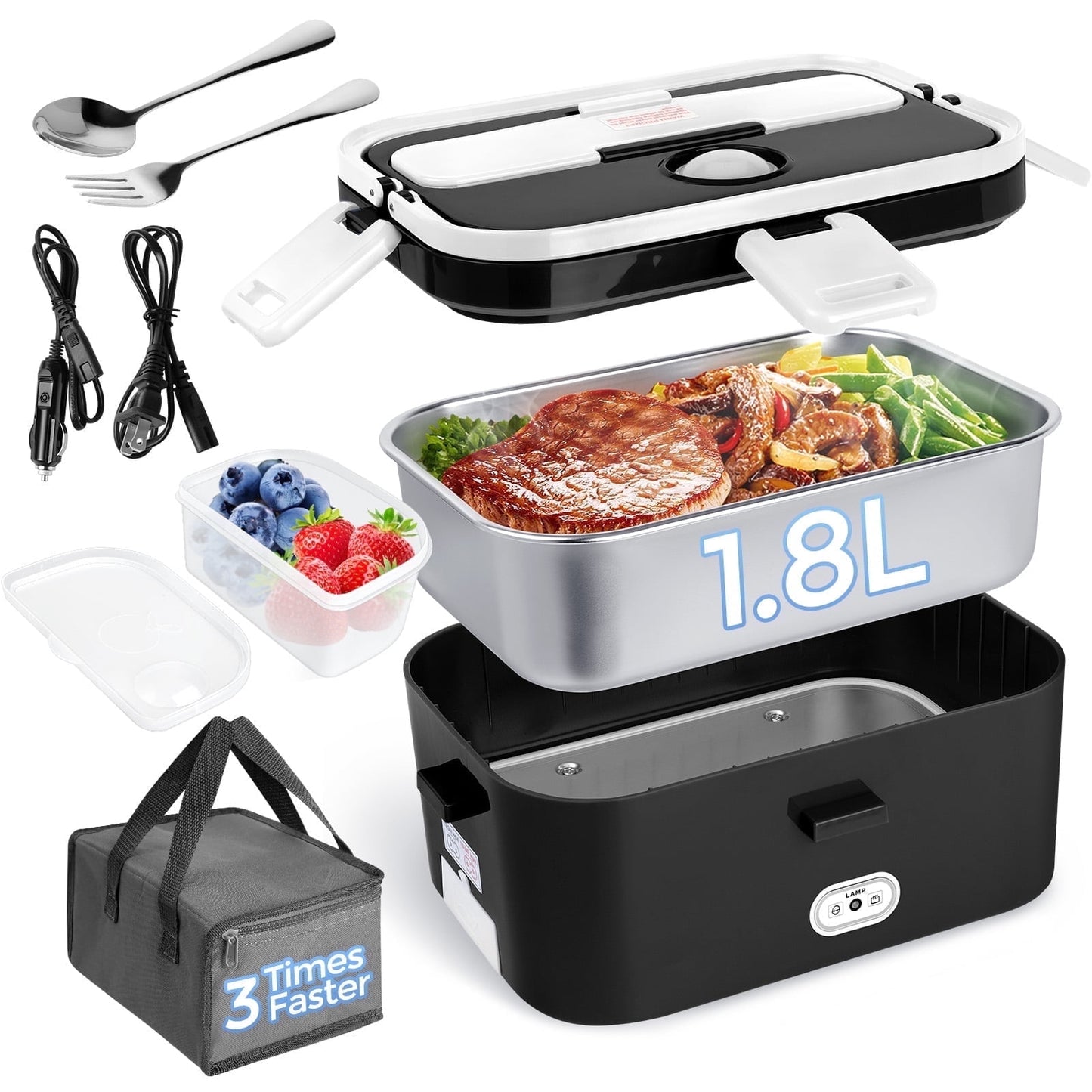 Livhil Electric Lunch Box Food Heater, Portable Food Warmer, Hot Lunch Warmer Heated Lunch Box for Adults, 60W 1.8L 12V-24V 110V Stainless Steel Container Portable Food Heater