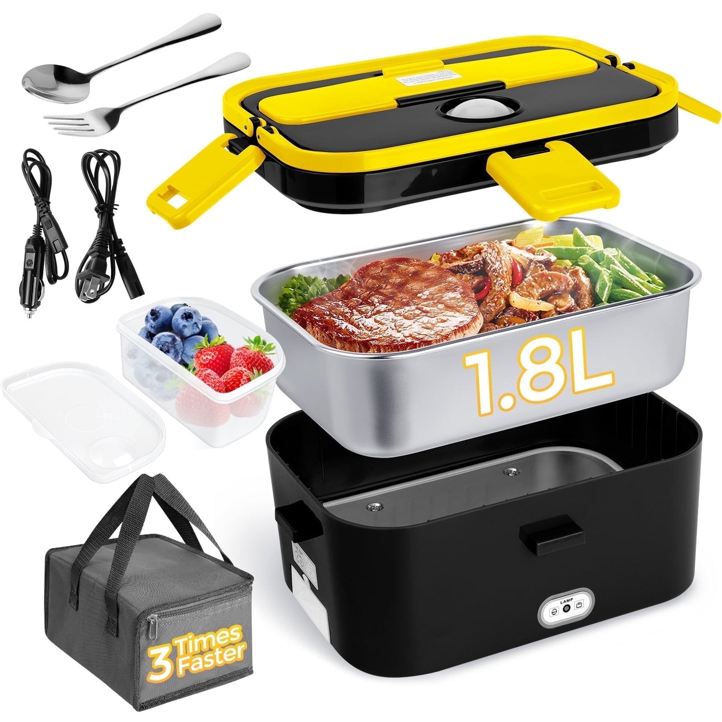 Livhil Electric Lunch Box Food Heater, Portable Food Warmer, Hot Lunch Warmer Heated Lunch Box for Adults, 60W 1.8L 12V-24V 110V Stainless Steel Container Portable Food Heater