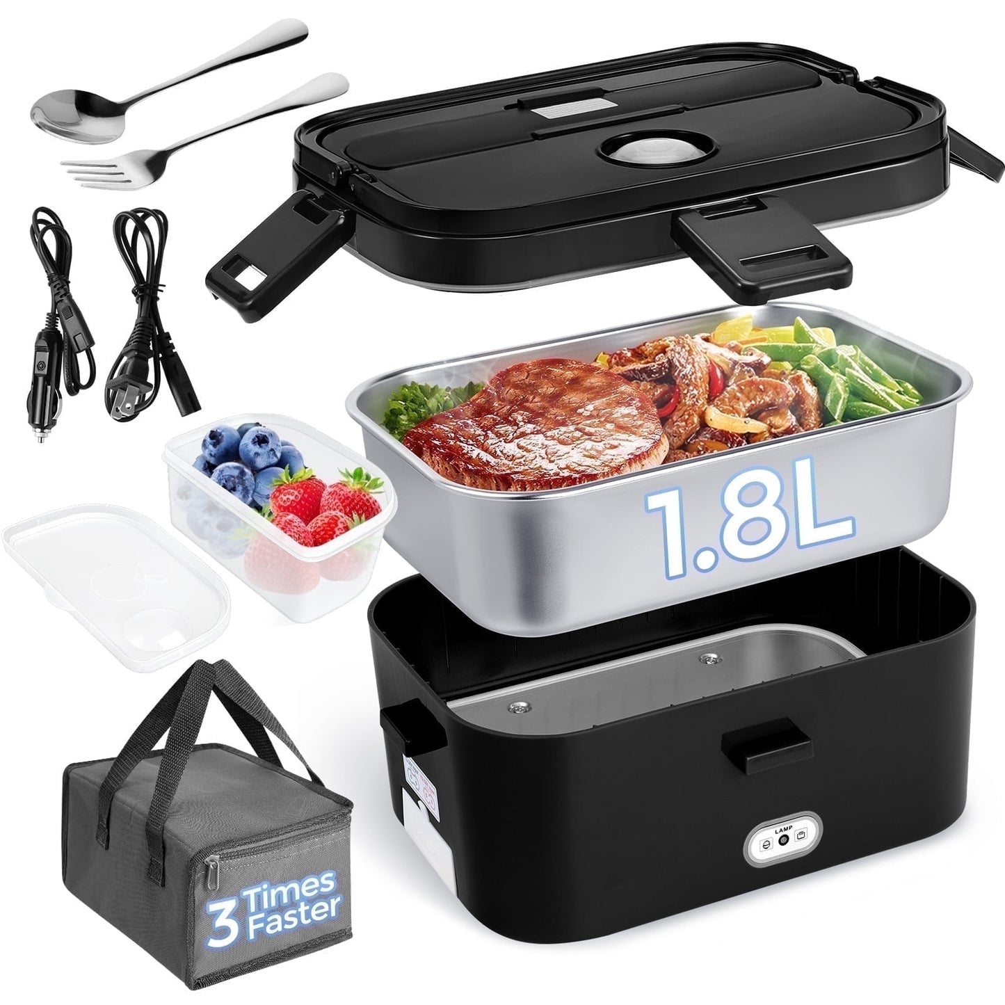 Livhil Electric Lunch Box Food Heater, Portable Food Warmer, Hot Lunch Warmer Heated Lunch Box for Adults, 60W 1.8L 12V-24V 110V Stainless Steel Container Portable Food Heater