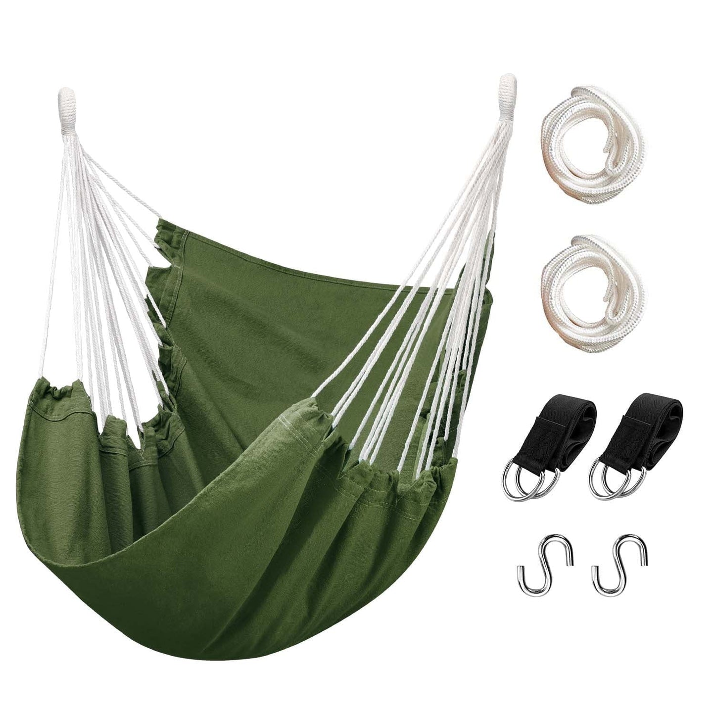 Livhil Hammock Chair Hanging Rope Hammock Swing Chair, Max 330 lbs Portable Hanging Hammock Chair (Dark Green)