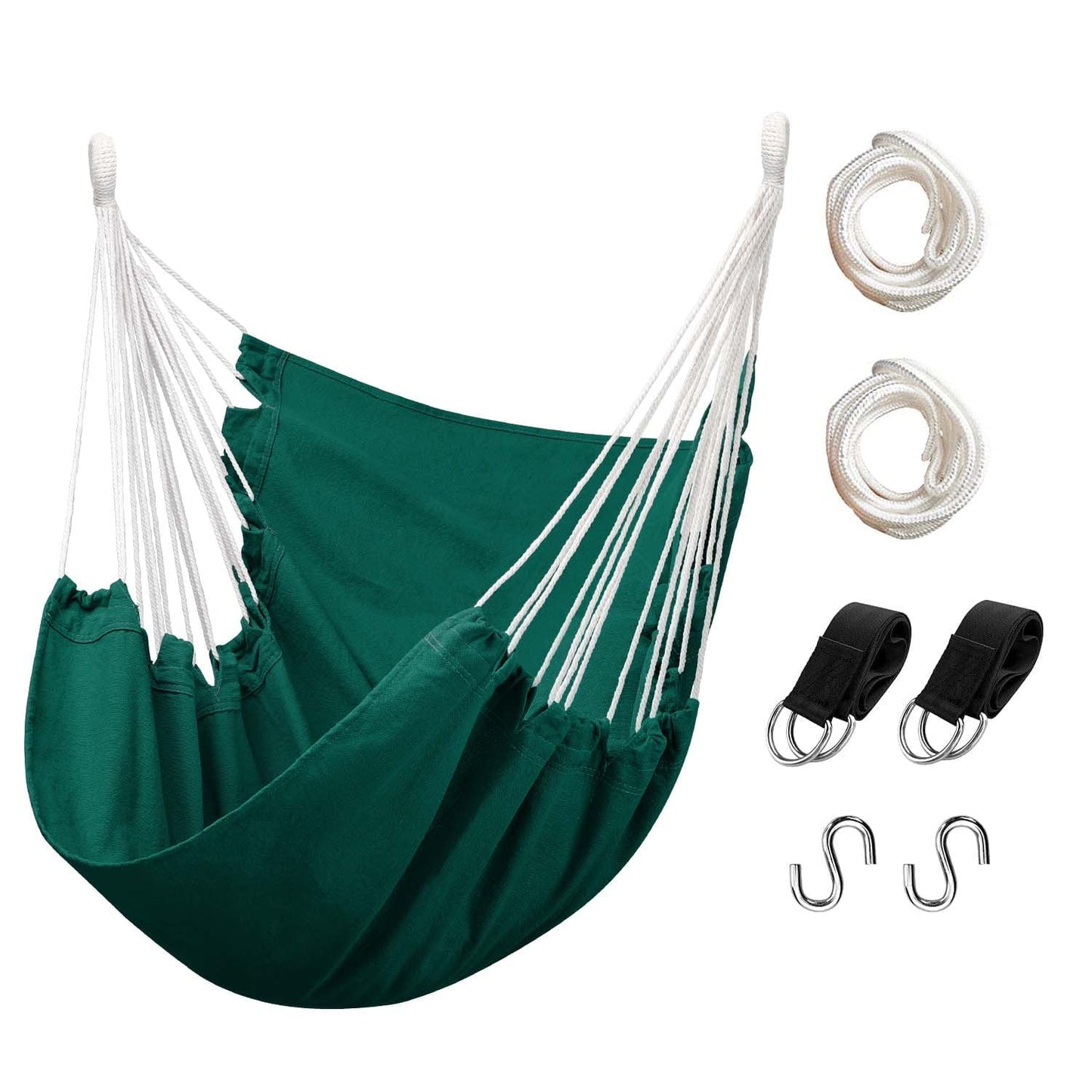 Livhil Hammock Chair Hanging Rope Hammock Swing Chair, Max 330 lbs Portable Hanging Hammock Chair (Dark Green)