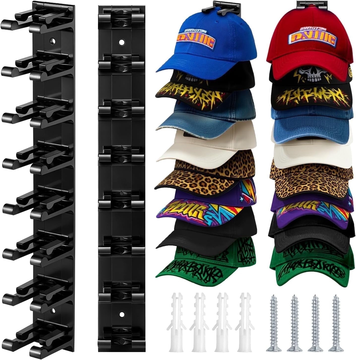 Livhil 2 Pack Hat Rack for Baseball Caps, Adhesive Hat Holder for Wall, Baseball Hat Storage Hold Up to 20 Hats