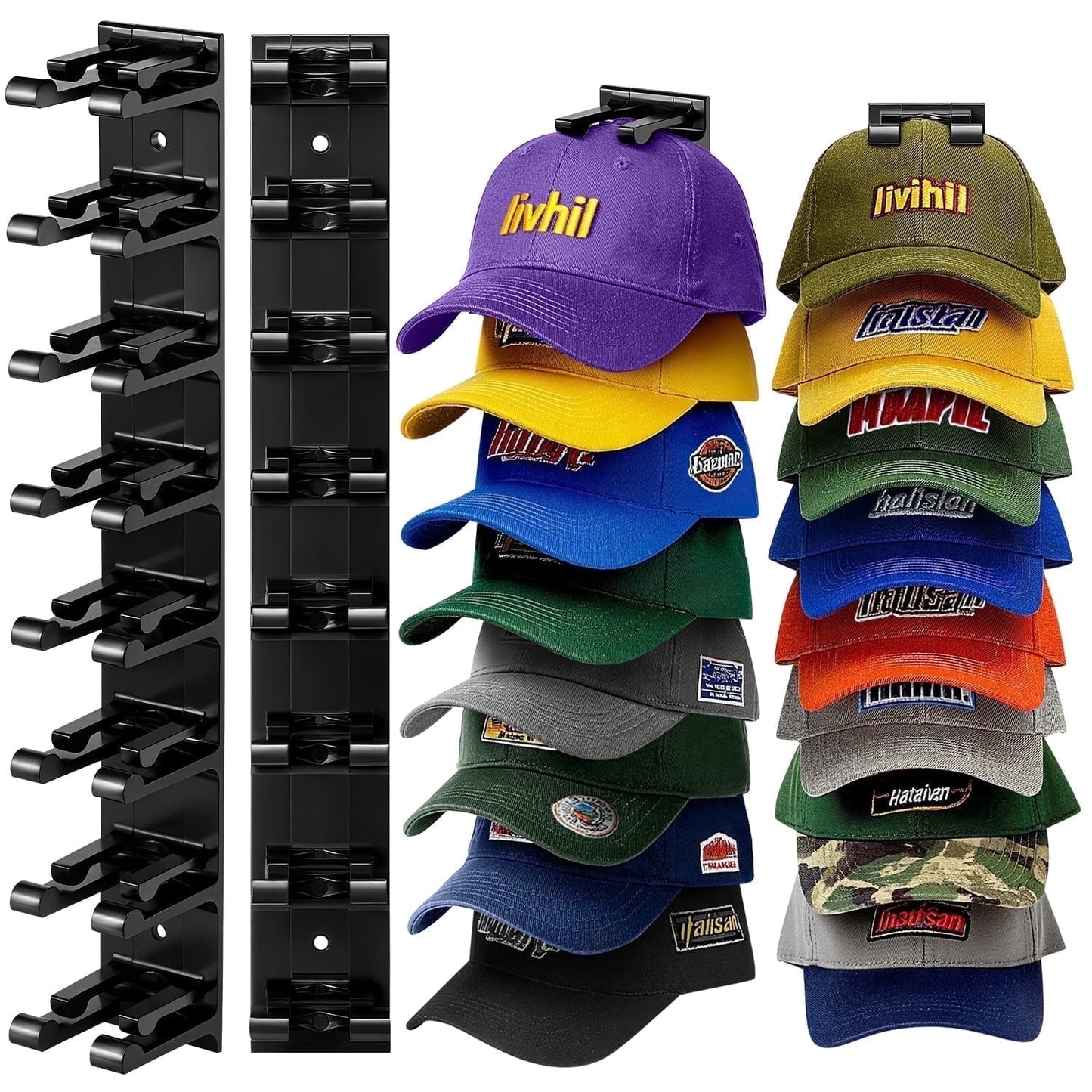 Livhil 2 Pack Hat Rack for Baseball Caps, Adhesive Hat Holder for Wall, Baseball Hat Storage Hold Up to 20 Hats