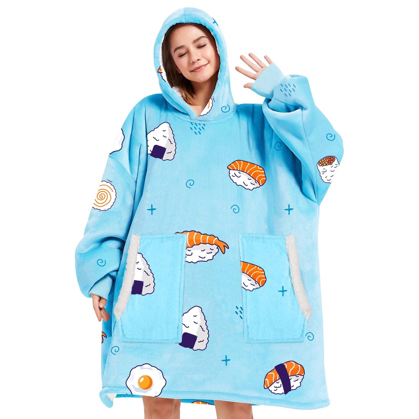 Livhil Wearable Blanket Hoodie Sweater, Blanket Sweatshirt with Sleeves Blanket Hoodies for Women Girls and Kids, Plush Hoodie Blanket