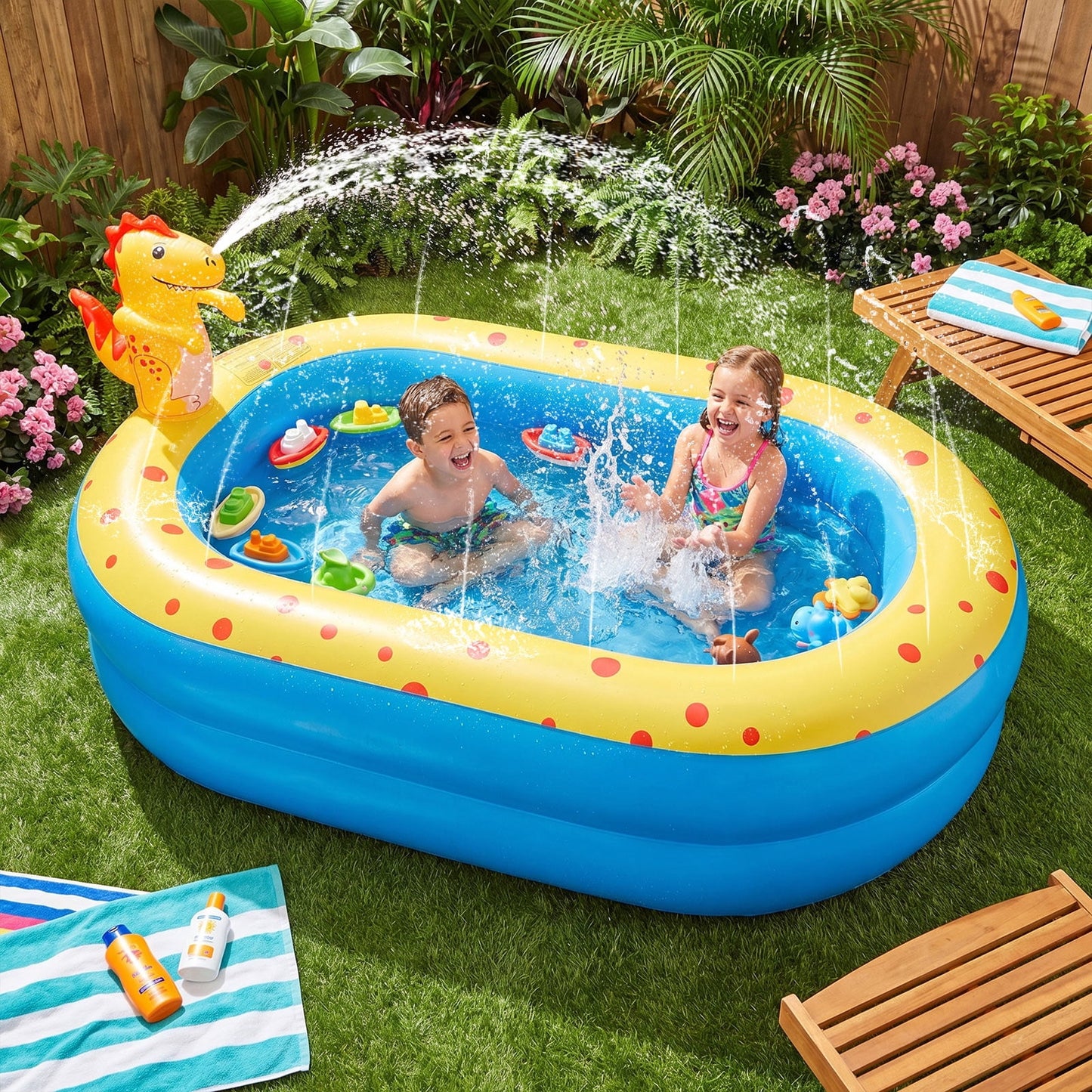Livhil Inflatable Swimming Pool for Kids with Sprinkler, Kiddie pools 67x41x32in Family Size Backyard Summer Water Play