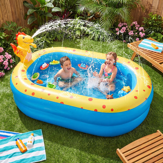 Livhil Inflatable Swimming Pool for Kids with Sprinkler, Kiddie pools 67x41x32in Family Size Backyard Summer Water Play