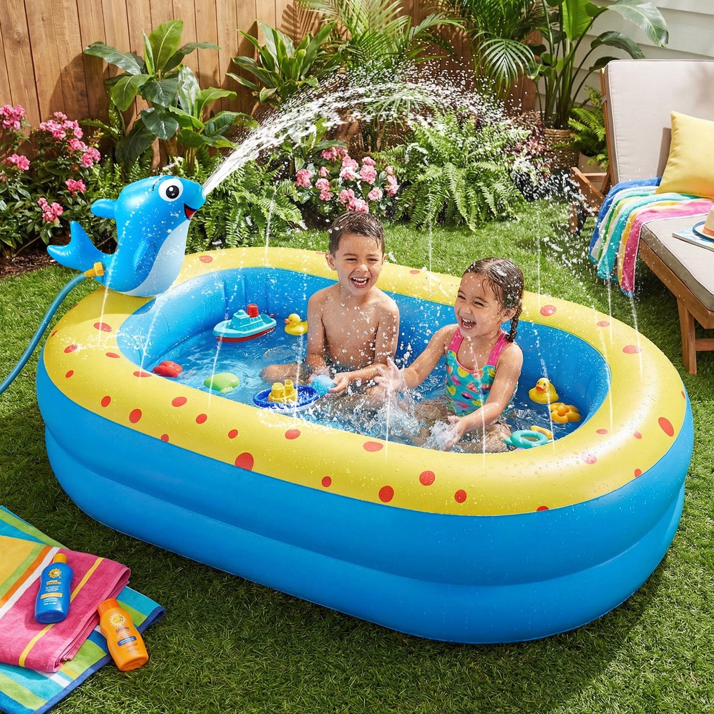Livhil Inflatable Swimming Pool for Kids with Sprinkler, Kiddie pools 67x41x32in Family Size Backyard Summer Water Play