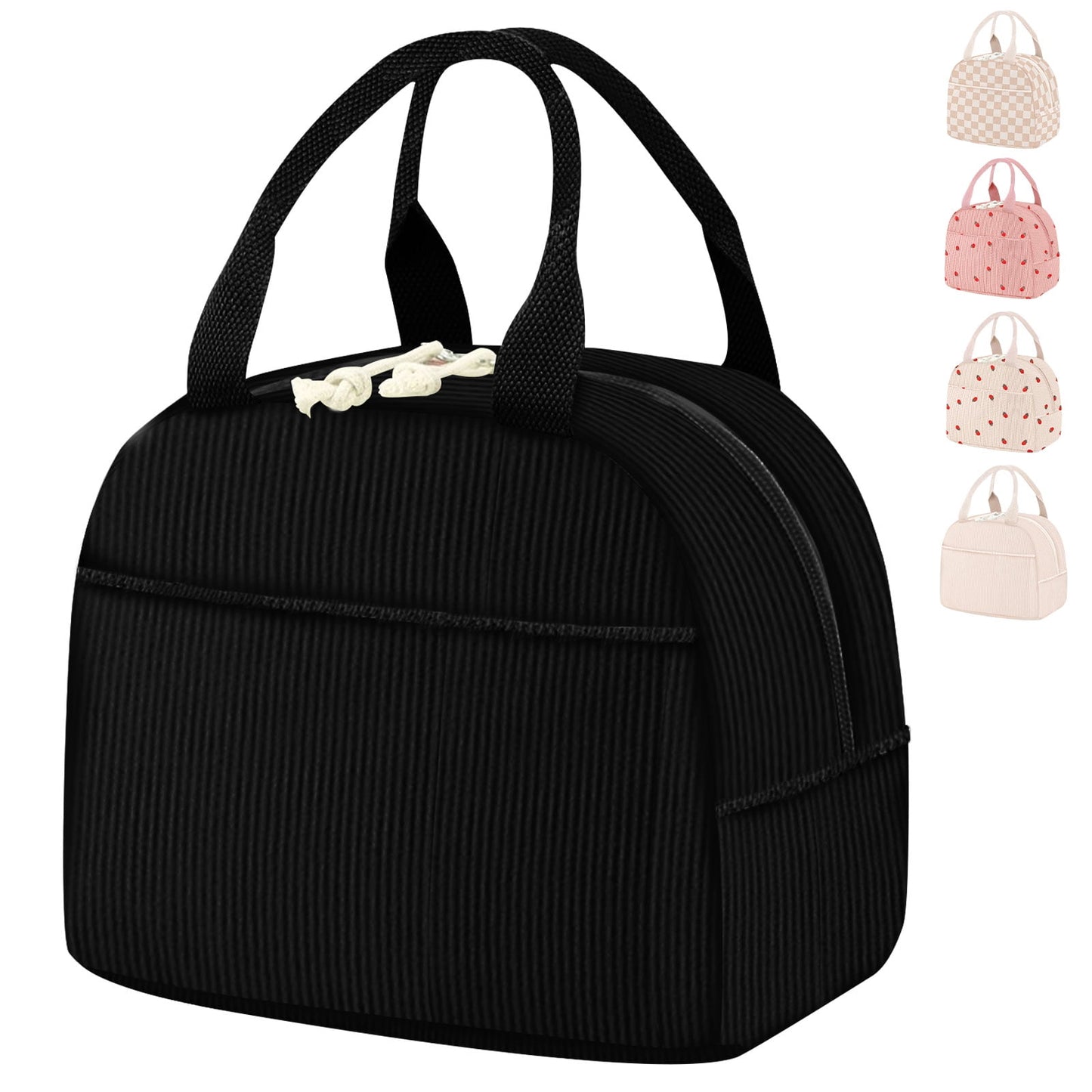 Livhil Corduroy Lunch Bag for Women, Reusable Cute Lunch Tote Bag Insulated lunch Box Bag for Work Picnic, Beige Strawberry