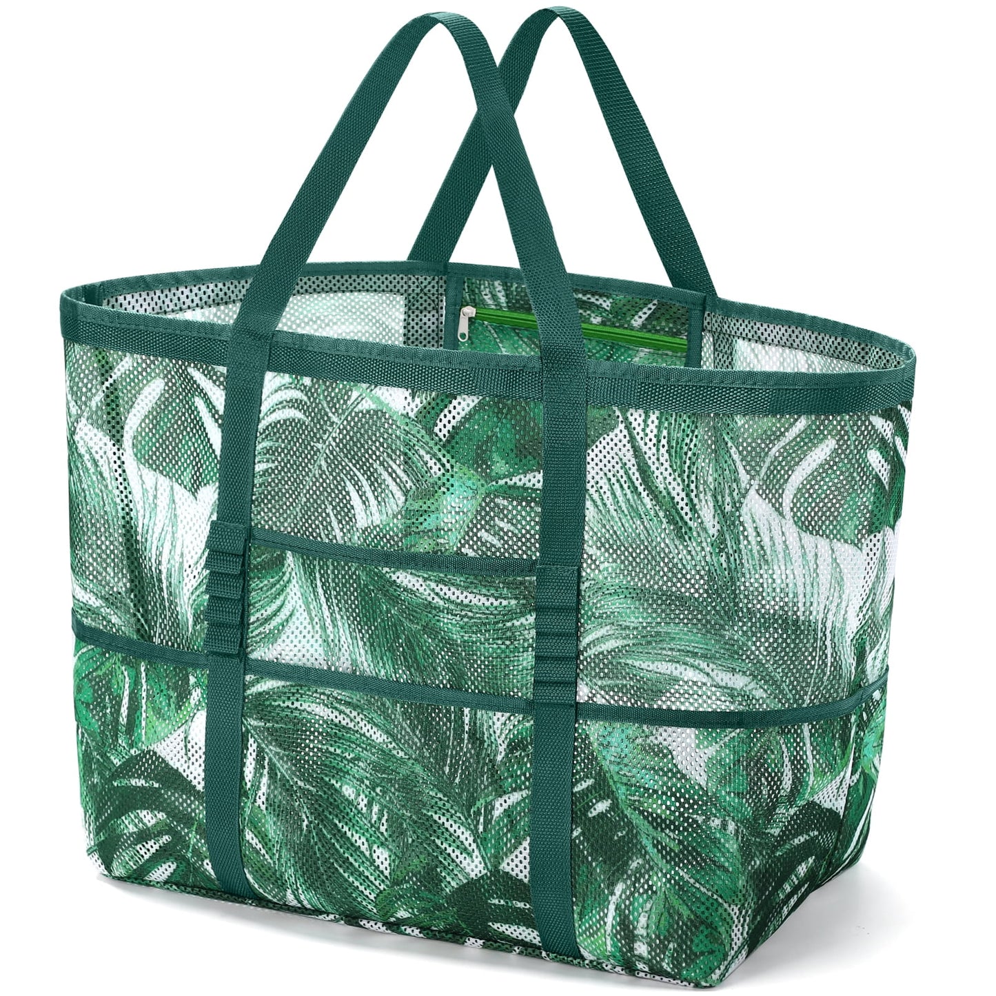 Livhil Mesh Beach Bag Rope Handles, Mesh Tote Bag for Women Contains Wicker Oversized Beach Tote Bag with 9 Small Pockets