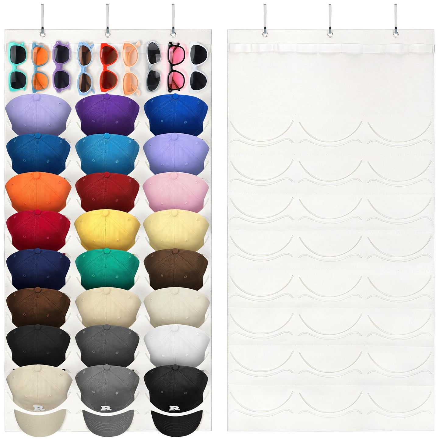 Livhil Over The Door Hat Organizer, Hat Storage for Baseball Cap with 24 Pockets, Visible Hat Holder for Hanging and Display Ball Cap Sunglass