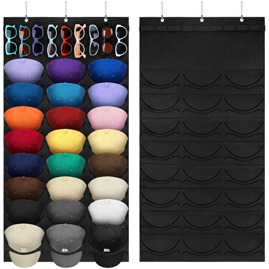 Livhil Over The Door Hat Organizer, Hat Storage for Baseball Cap with 24 Pockets, Visible Hat Holder for Hanging and Display Ball Cap Sunglass