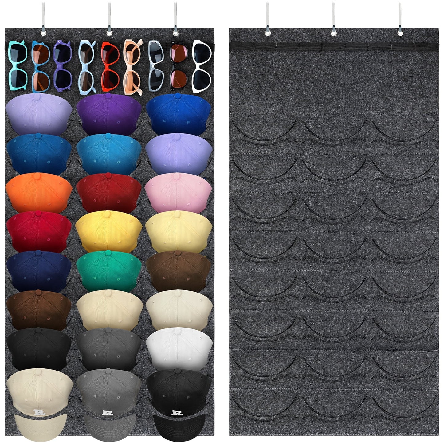 Livhil Over The Door Hat Organizer, Hat Storage for Baseball Cap with 24 Pockets, Visible Hat Holder for Hanging and Display Ball Cap Sunglass