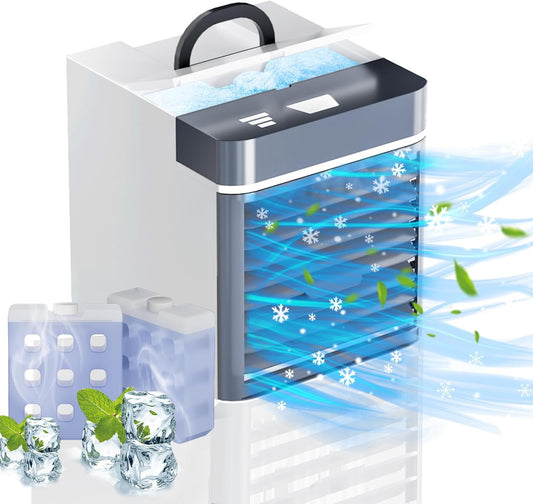 Livhil Portable Air Conditioners Fan, Anti-leakage Water Mini Air Cooler with 3 Speeds, Personal Ice Air Conditioner for Room Desk Office Home Tent