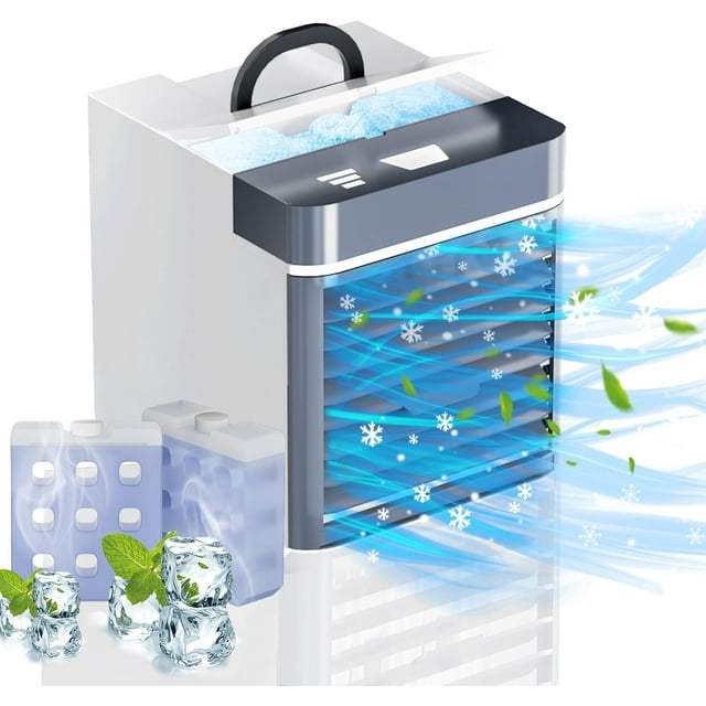 Livhil Portable Air Conditioners Fan, Anti-leakage Water Mini Air Cooler with 3 Speeds, Personal Ice Air Conditioner for Room Desk Office Home Tent