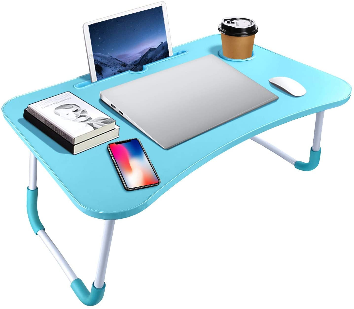 Portable Laptop Bed Table, Fordable Lap Desk with Cup Slot Notebook Stand Breakfast Bed Trays for Eating
