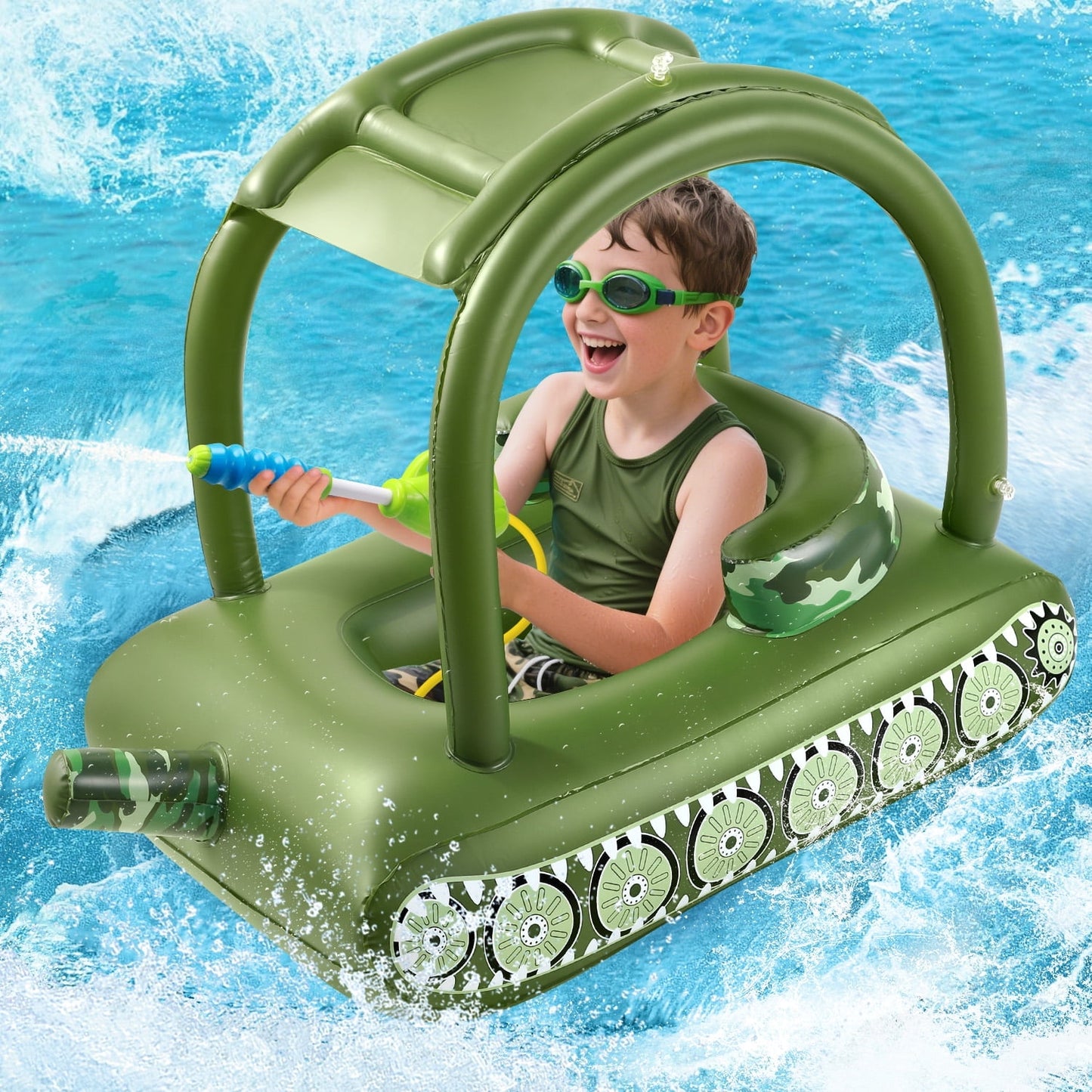 Livhil Swimming Pool Floats Kids 3-6 with Canopy, Tank Inflatable Pool Floats for Kids