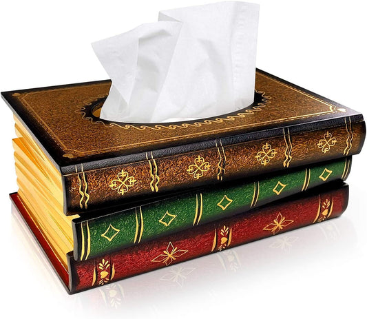 Livhil Tissue Box Cover Rectangular, Bathroom Countertop Wooden Antique Book Tissue Holder Dispenser
