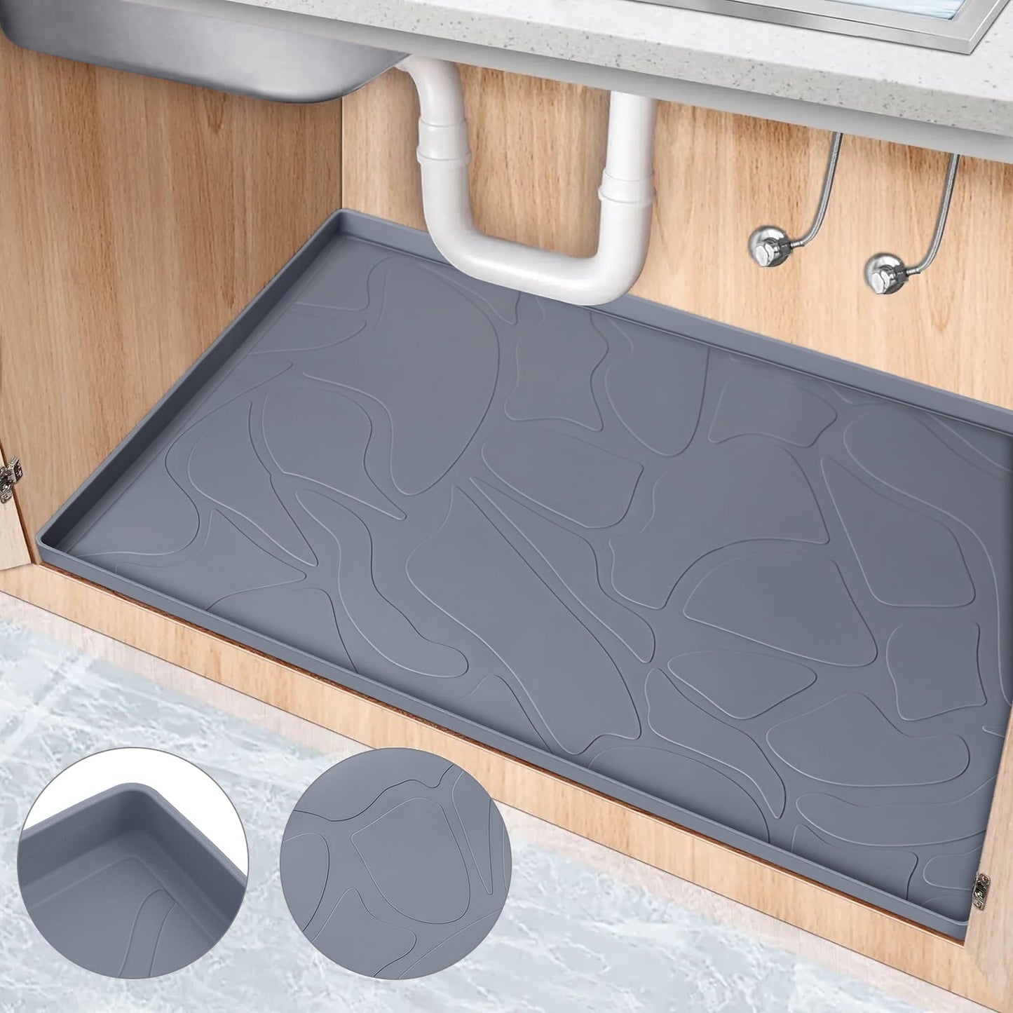 Livhil Under Sink Mat for Kitchen Waterproof, 34"x 22" Silicone Sink Mat Cabinet Liner for Bathroom Under Sink Mat with Raised Edge