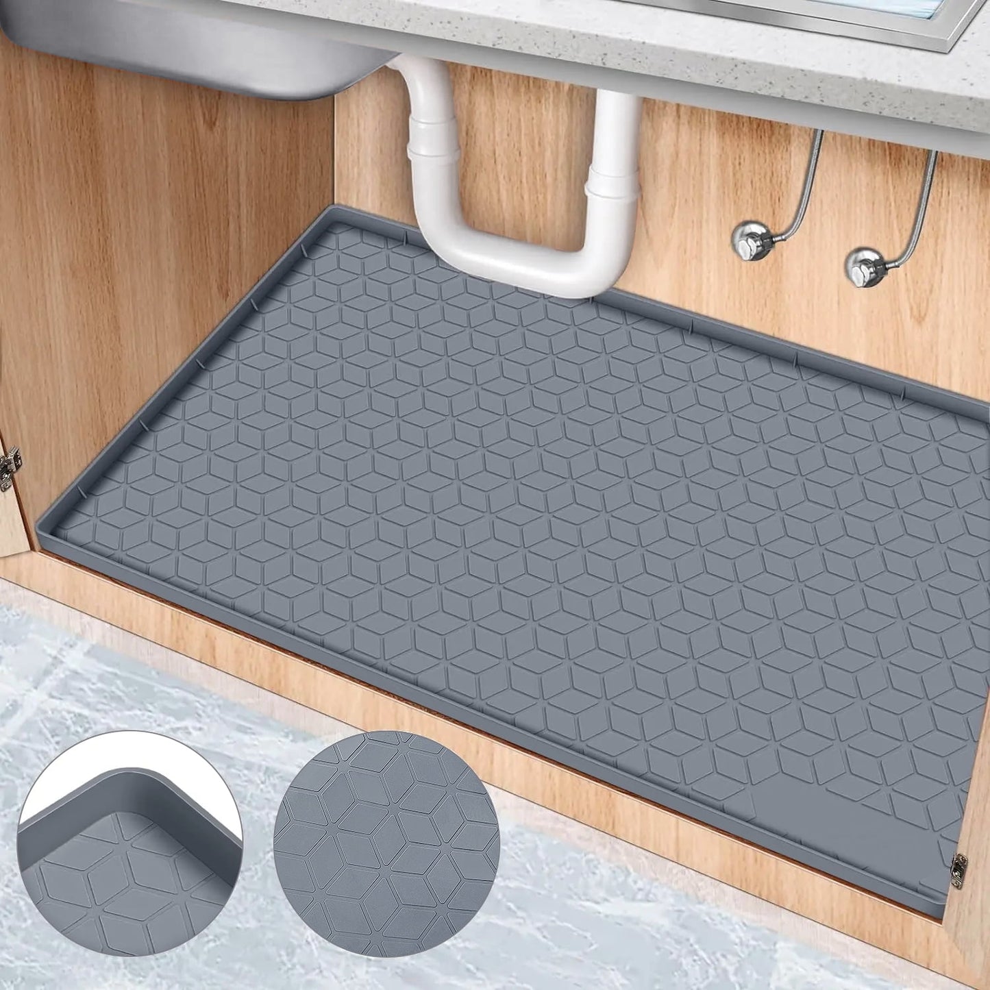 Livhil Under Sink Mat for Kitchen Waterproof, 34"x 22" Silicone Sink Mat Cabinet Liner for Bathroom Under Sink Mat with Raised Edge