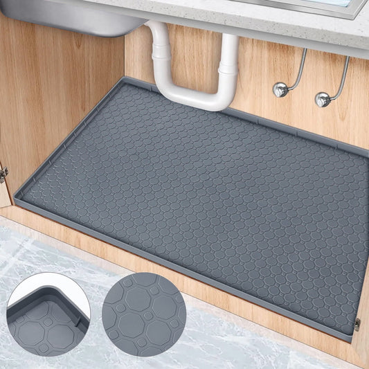 Livhil Under Sink Mat for Kitchen Waterproof, 34"x 22" Silicone Sink Mat Cabinet Liner for Bathroom Under Sink Mat with Raised Edge