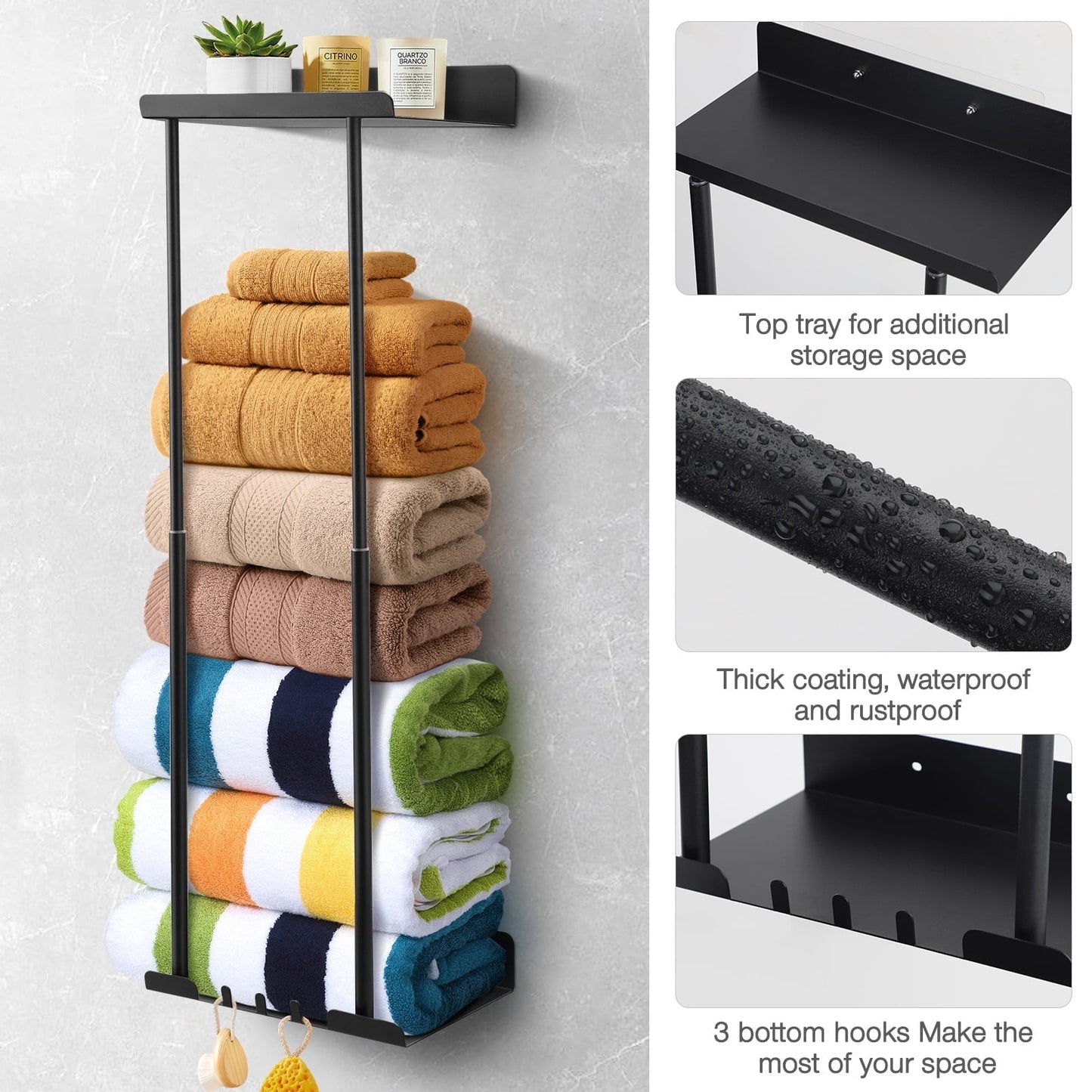 Livhil  Wall Towel Rack for Rolled Towels, New Upgrade Towel Racks for Bathroom Wall Mounted, Bathroom Bar Towel Storage