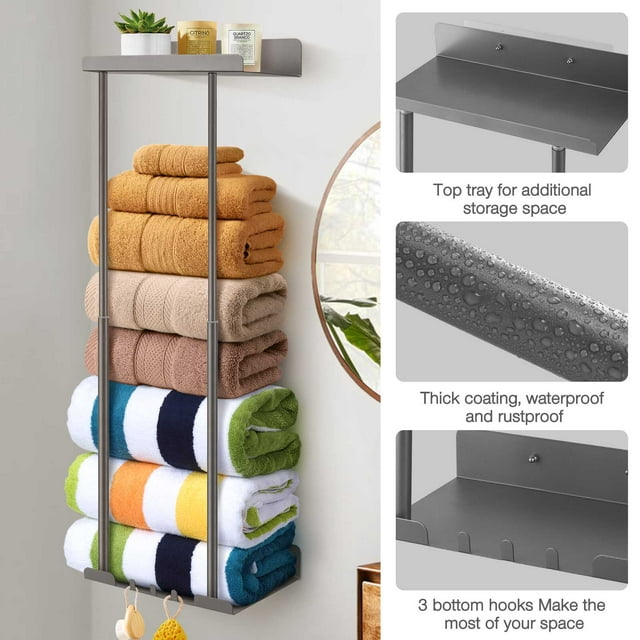 Livhil  Wall Towel Rack for Rolled Towels, New Upgrade Towel Racks for Bathroom Wall Mounted, Bathroom Bar Towel Storage