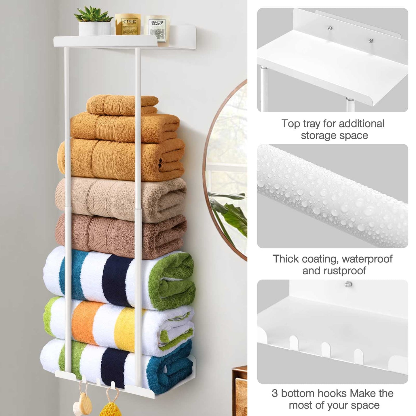 Livhil  Wall Towel Rack for Rolled Towels, New Upgrade Towel Racks for Bathroom Wall Mounted, Bathroom Bar Towel Storage