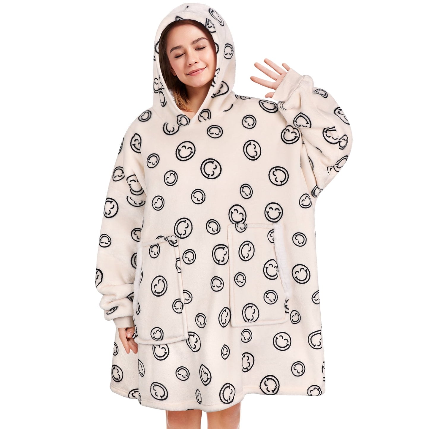 Livhil Wearable Blanket Hoodie Sweater, Blanket Sweatshirt with Sleeves Blanket Hoodies for Women Girls and Kids, Plush Hoodie Blanket