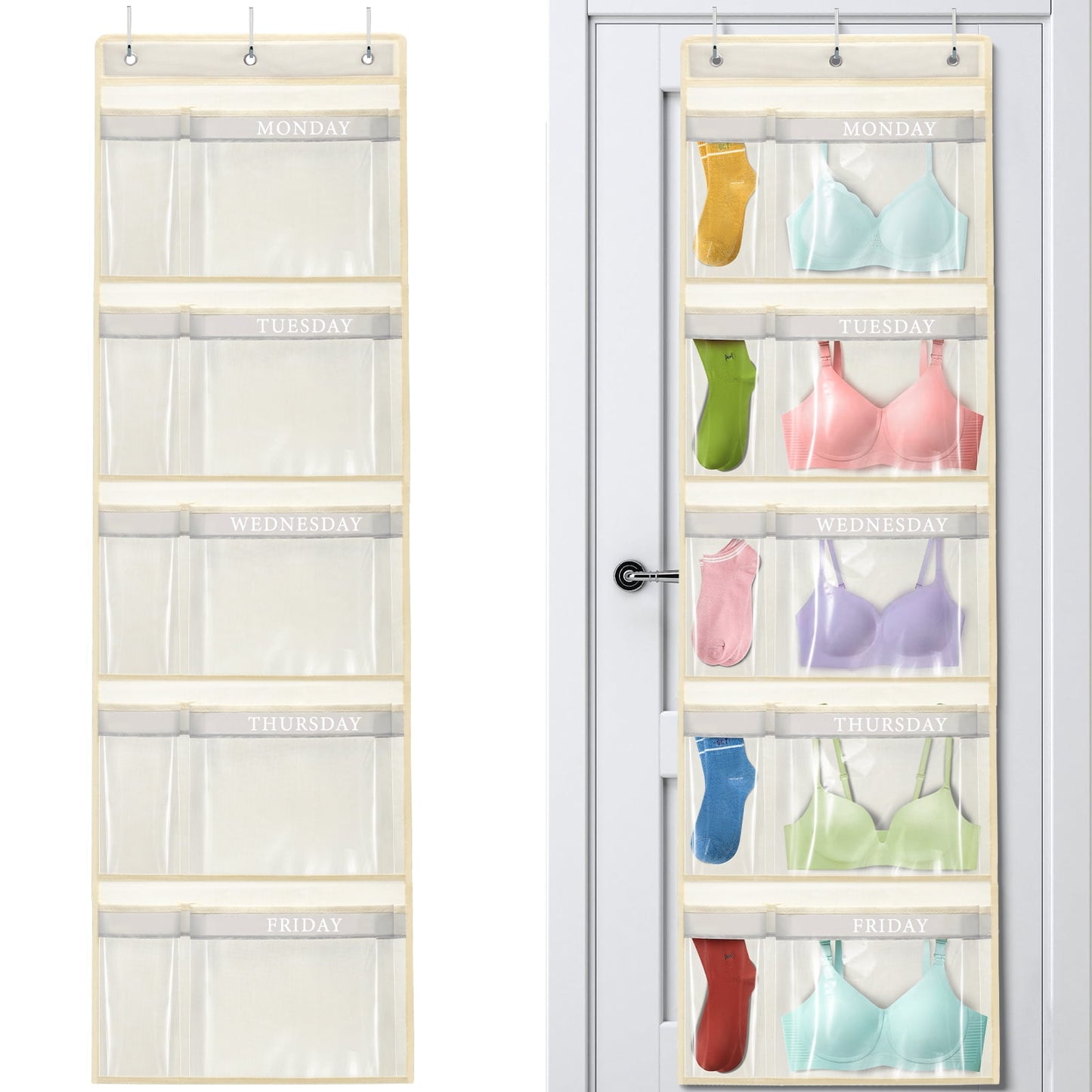 Livhil Hanging Closet Organizer, Weekly Clothes Organizer with Days of the Week Pockets