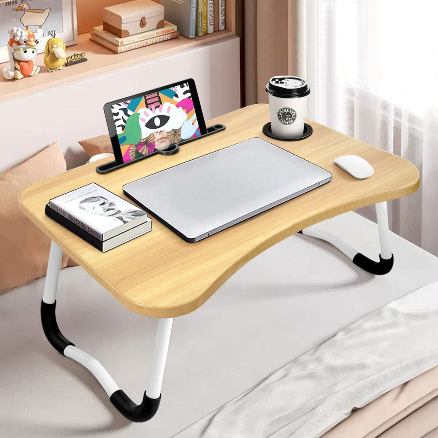 Portable Laptop Bed Table, Fordable Lap Desk with Cup Slot Notebook Stand Breakfast Bed Trays for Eating